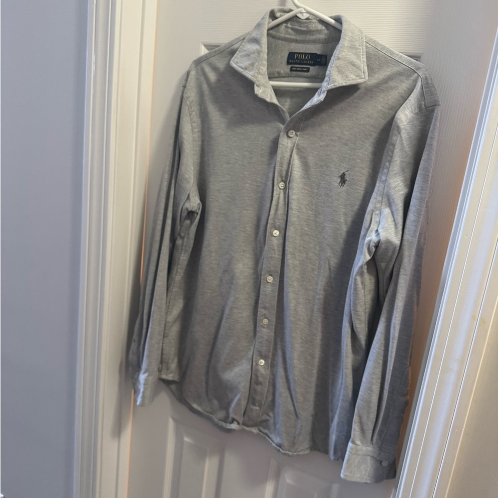 Polo by Ralph Lauren Men's Gray Button-Down Long Sleeve Knit Shirt Large